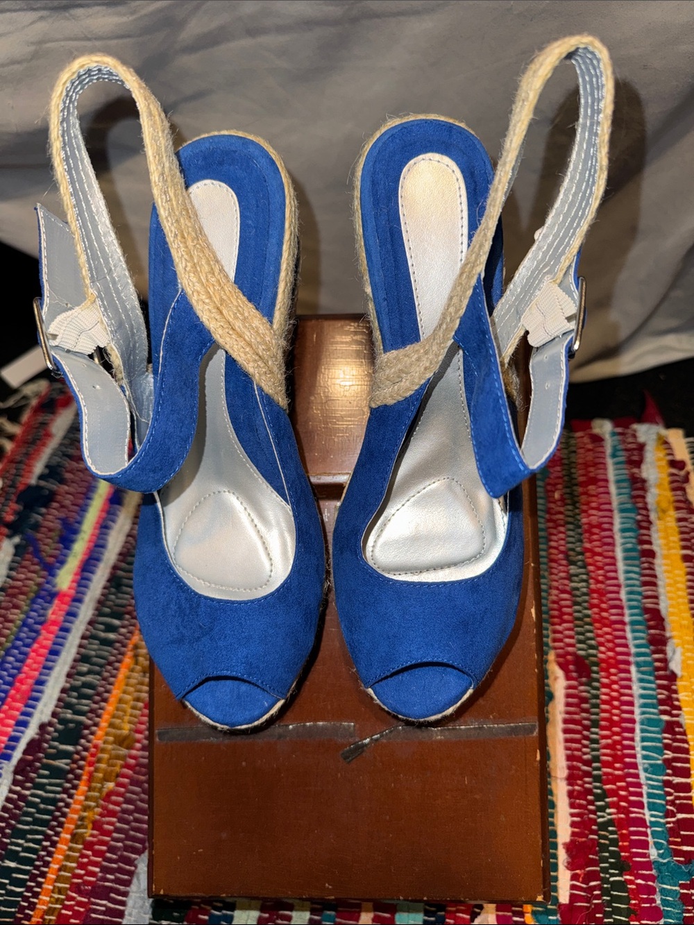Blue faux Suede Peep-Toe Slingback Wedges size 8
